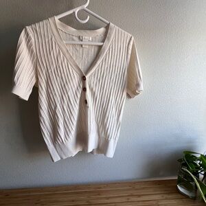 Cream Ribbed Short Sleeve Top